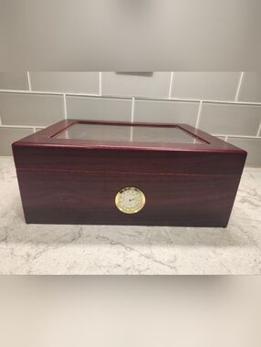 Scorch Desktop Torch Cherry Wood Color Hygrometer Glass Top Cigar Humidor